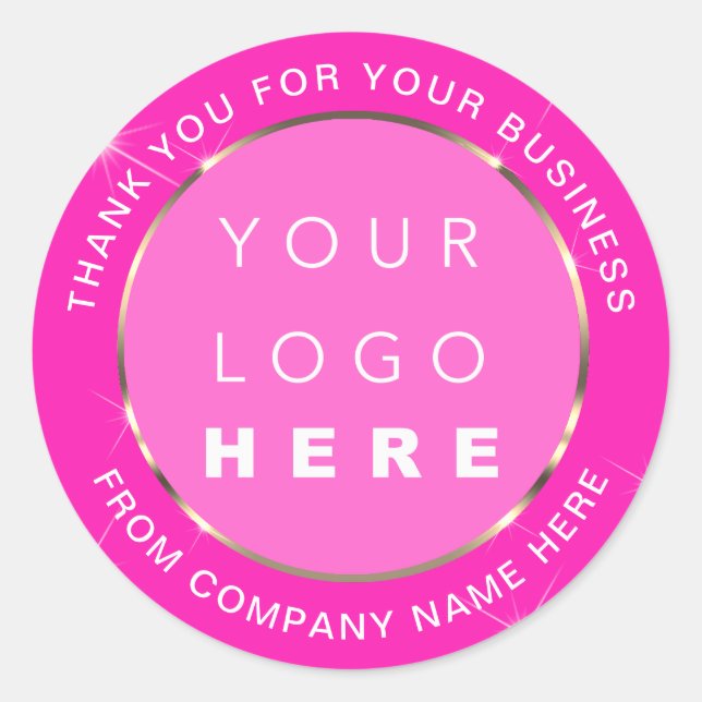 Sticker Rond Nom du logo Merci Web Gold Rose Fuchsia (Devant)