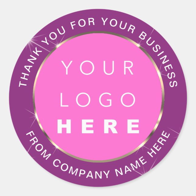 Sticker Rond Nom du logo Merci Web Gold Rose violet (Devant)