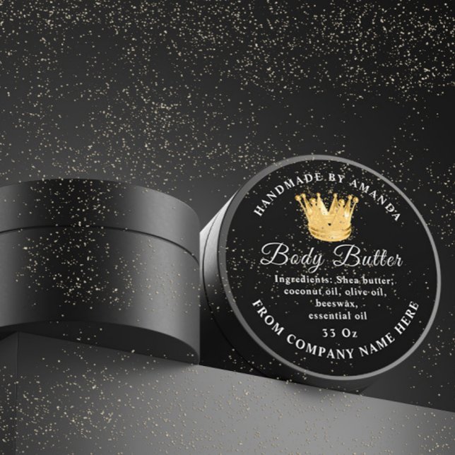 Sticker Rond Nom du logo personnalisé Body Butter Scrub Golden  (Custom Logo Name Body Butter Scrub Golden Crown Classic Round Sticker)