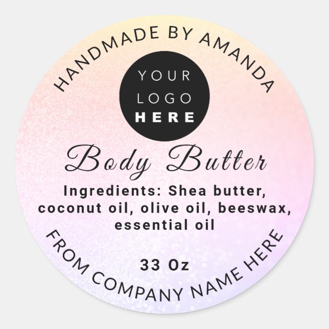 Sticker Rond Nom du logo personnalisé BodyButter Cosmetics Ligh (Devant)