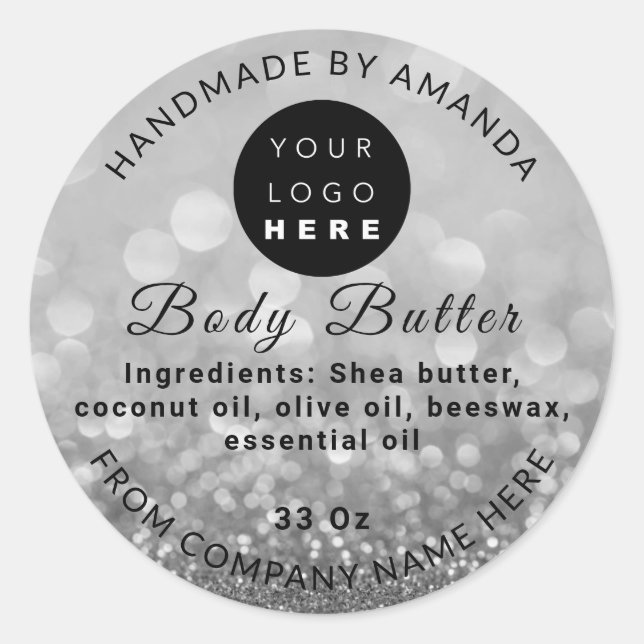 Sticker Rond Nom du logo personnalisé BodyButter Cosmetics Ligh (Devant)