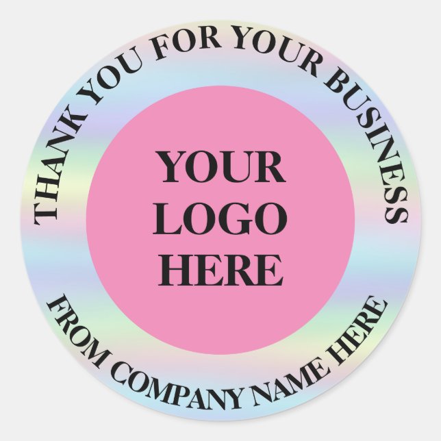 Sticker Rond Nom du logo personnalisé Holographe Web Merci rose (Devant)