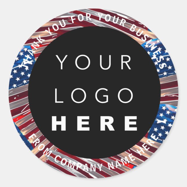 Sticker Rond Nom du logo personnalisé US Drapeau Merci américai (Devant)