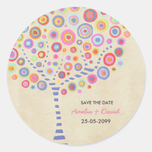 Sticker Rond Nom du Mariage de l'arbre Enregistrer l'autocollan