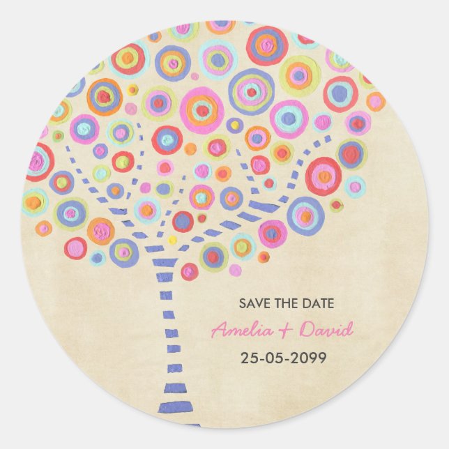 Sticker Rond Nom du Mariage de l'arbre Enregistrer l'autocollan (Devant)