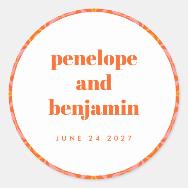 Sticker Rond Nom du Mariage de typographie orange vif (Devant)