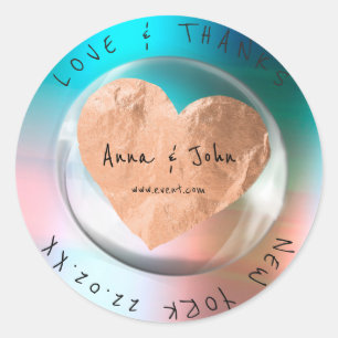 Sticker Rond Nom du Mariage Merci Ombre Blue Cuivre Drop