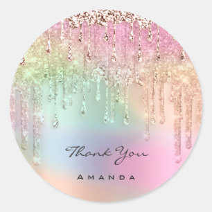 Sticker Rond Nom du Merci 16e Holographe de Parties scintillant