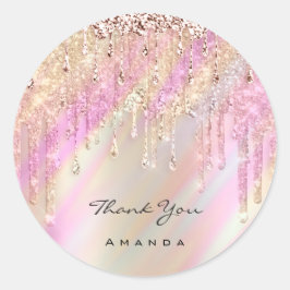 Sticker Rond Nom du Merci 16e Holographe de rose nuptiale