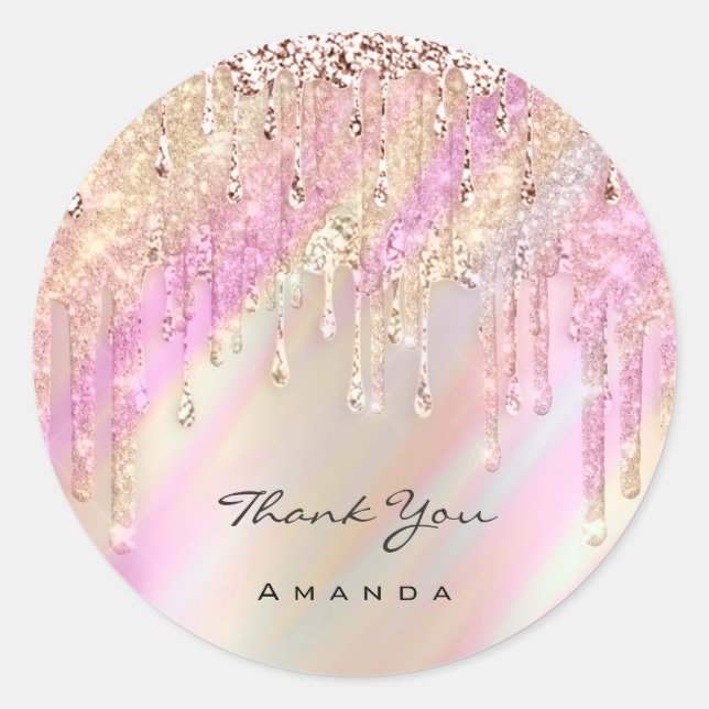 Sticker Rond Nom du Merci 16e Holographe de rose nuptiale (Devant)
