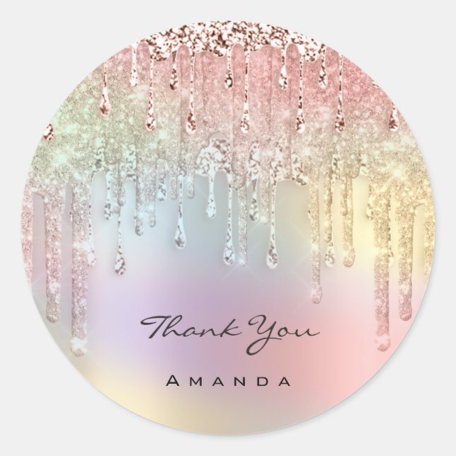 Sticker Rond Nom du Merci 16e Holographe de rose nuptiale (Devant)