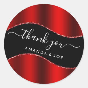Sticker Rond Nom du Merci 16e nuptiale rouge noir rouge