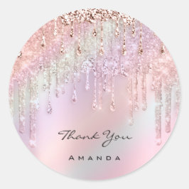 Sticker Rond Nom du Merci 16e Rose nuptial violet holographique