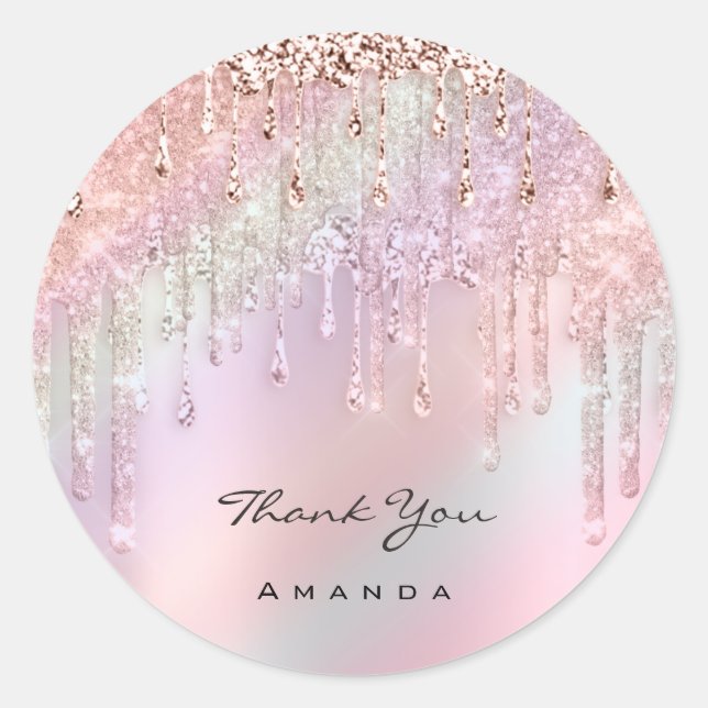 Sticker Rond Nom du Merci 16e Rose nuptial violet holographique (Devant)