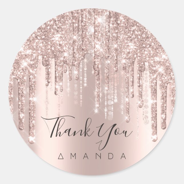 Sticker Rond Nom du Merci 16e Rose nuptiale Parties scintillant (Devant)