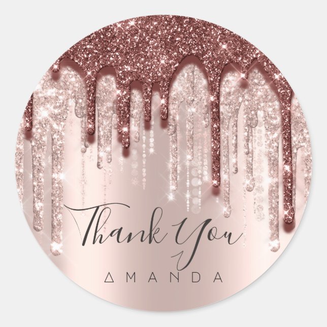 Sticker Rond Nom du Merci 16e Rose nuptiale Parties scintillant (Devant)