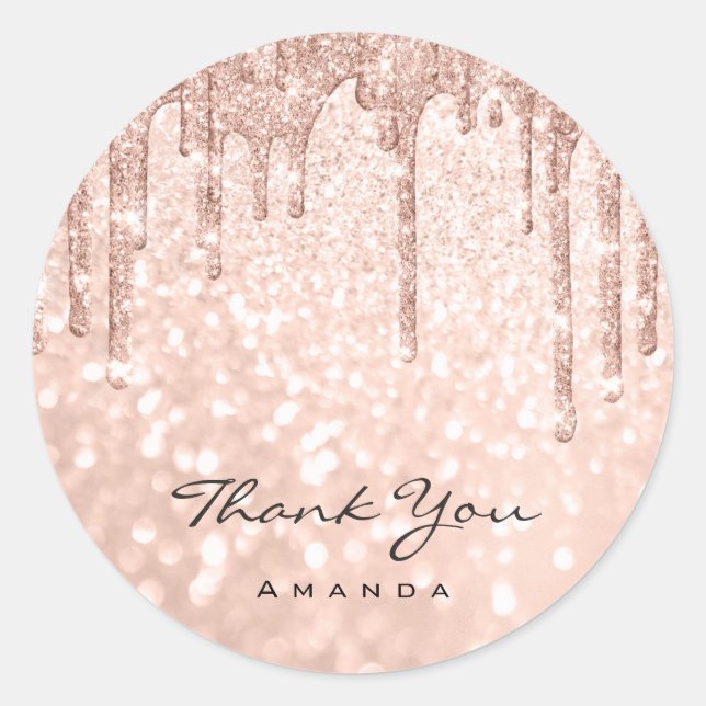 Sticker Rond Nom du Merci 16e Rose nuptiale Parties scintillant (Devant)