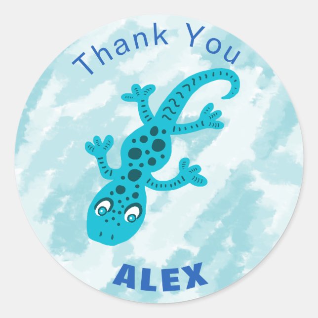 Sticker Rond Nom du Merci Cute Blue Gecko Lizard (Devant)