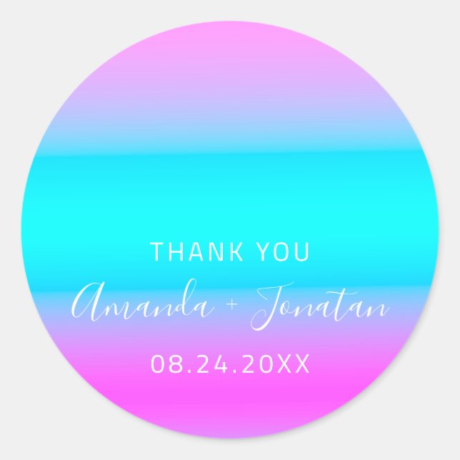 Sticker Rond Nom du Merci Date Blue Aqua Pink Ombre (Devant)
