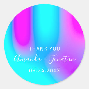 Sticker Rond Nom du Merci Date Blue Aqua Rose Abstrait