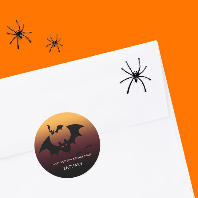 Sticker Rond Nom du Merci éffrayant Bats (Spooky Bats Thank You Name Classic Round Sticker)