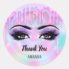 Sticker Rond Nom du Merci Holographe Pastel Eyelash Girly