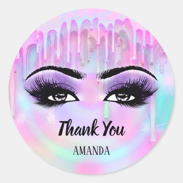 Sticker Rond Nom du Merci Holographe Pastel Eyelash Girly (Devant)