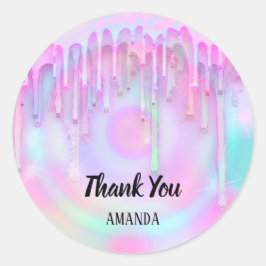 Sticker Rond Nom du Merci Holographe Pastel Eyelash Girly Drivi