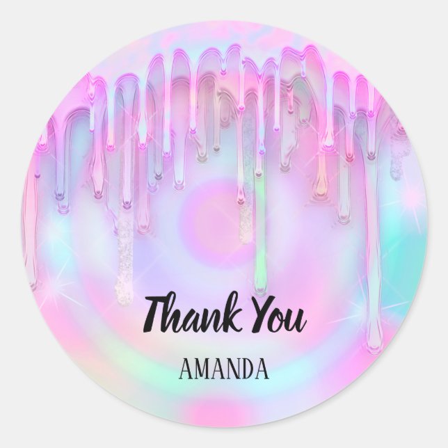 Sticker Rond Nom du Merci Holographe Pastel Eyelash Girly Drivi (Devant)
