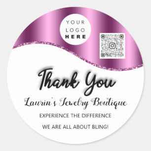 Sticker Rond Nom du Merci Logo personnalisé Qr Code rose