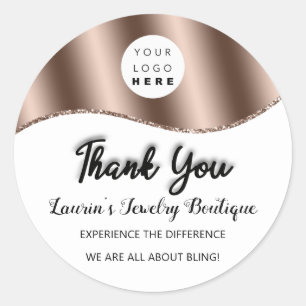 Sticker Rond Nom du Merci Logo personnalisé Rose blanc classiqu