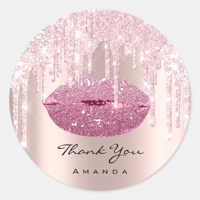 Sticker Rond Nom du Merci Rose rose nuptiale Douce 16 lèvres ba (Devant)