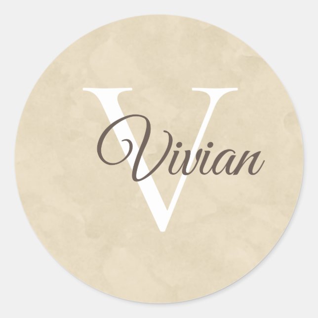 Sticker Rond Nom du monogramme de l'aquarelle beige simple (Devant)