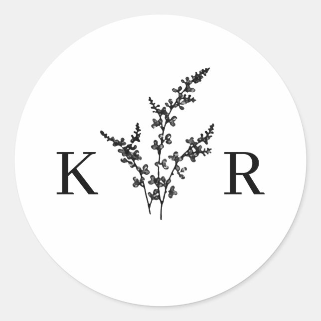 Sticker Rond Nom du monogramme de mariage personnalisé Fleur gr (Devant)