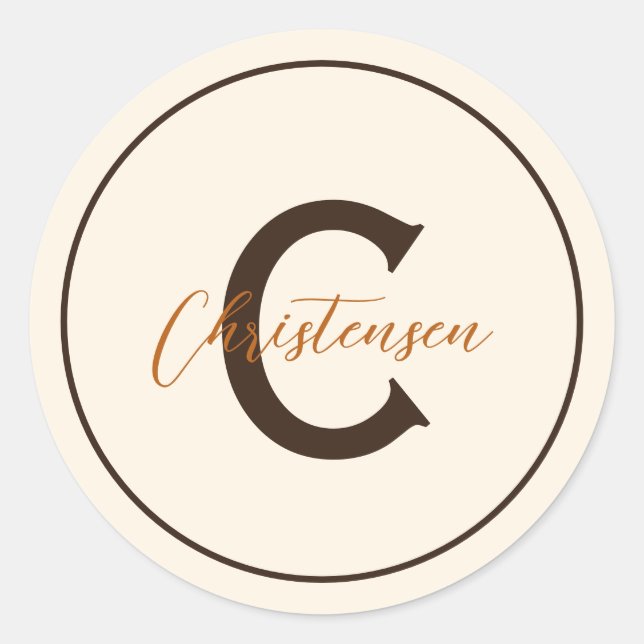 Sticker Rond Nom du monogramme Enveloppe de rouille Brown (Devant)