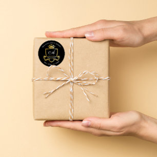 Sticker Rond Nom du monogramme Gold Crown Royal RSVP Adresse de