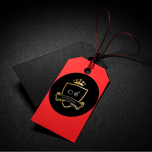 Sticker Rond Nom du monogramme Gold Royal Mariage Classement or (Créateur téléchargé)