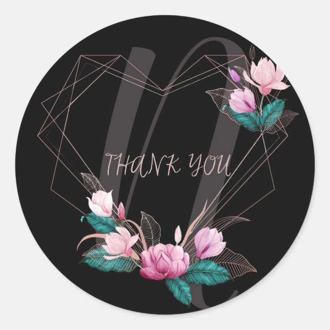 Sticker Rond Nom du monogramme Mariage rose floral géométrique  (Devant)