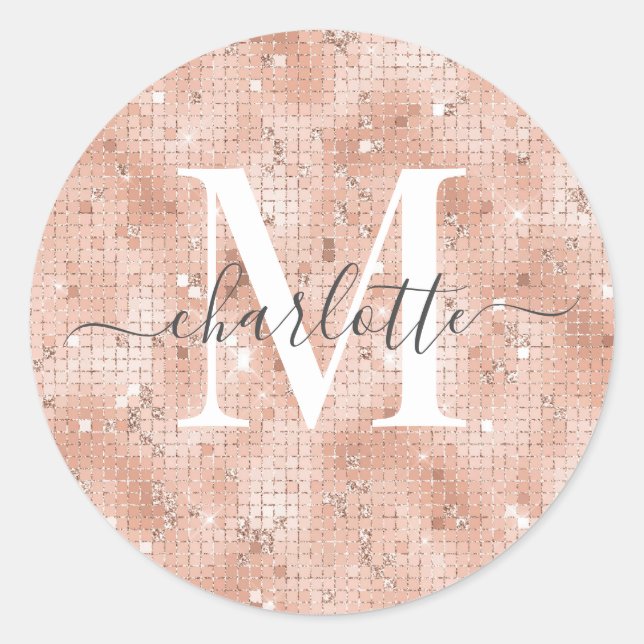 Sticker Rond Nom du monogramme personnalisé Faux Rose Gold Part (Devant)
