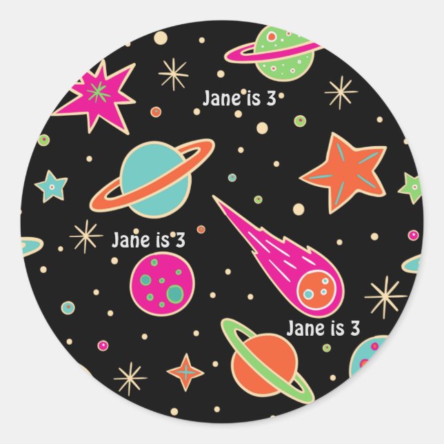 Sticker Rond Nom du Motif Space Rocket Anniversaire (Devant)