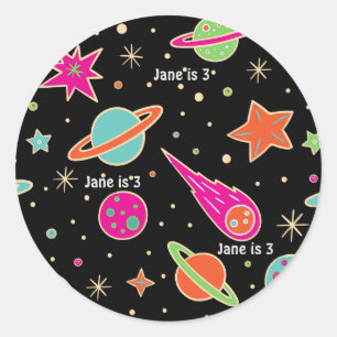 Sticker Rond Nom du Motif Space Rocket Anniversaire