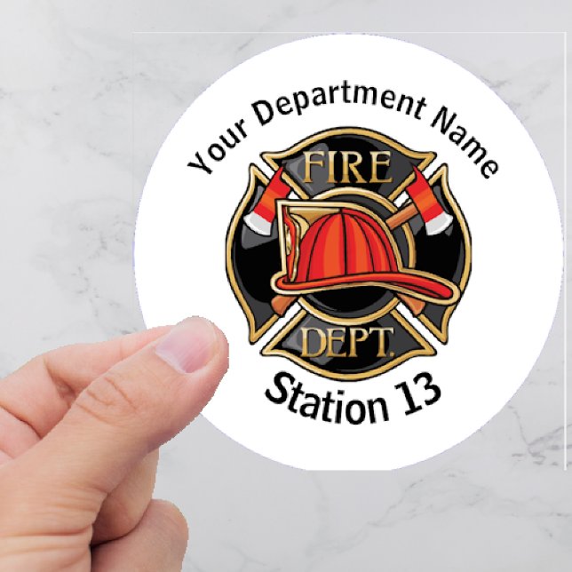 Sticker Rond Nom du service d'incendie, logo et numéro de la st (Créateur téléchargé)