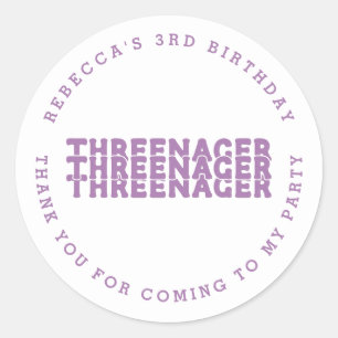 Sticker Rond Nom du triple 3e anniversaire Lilac Merci