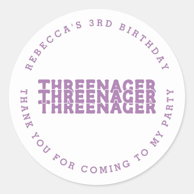 Sticker Rond Nom du triple 3e anniversaire Lilac Merci (Devant)