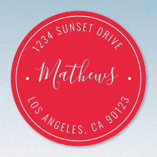 Sticker Rond Nom élégant et texte circulaire   Rouge et blanc