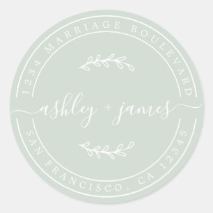 Sticker Rond Nom élégant Lait Vert Mariage Adresse de retour