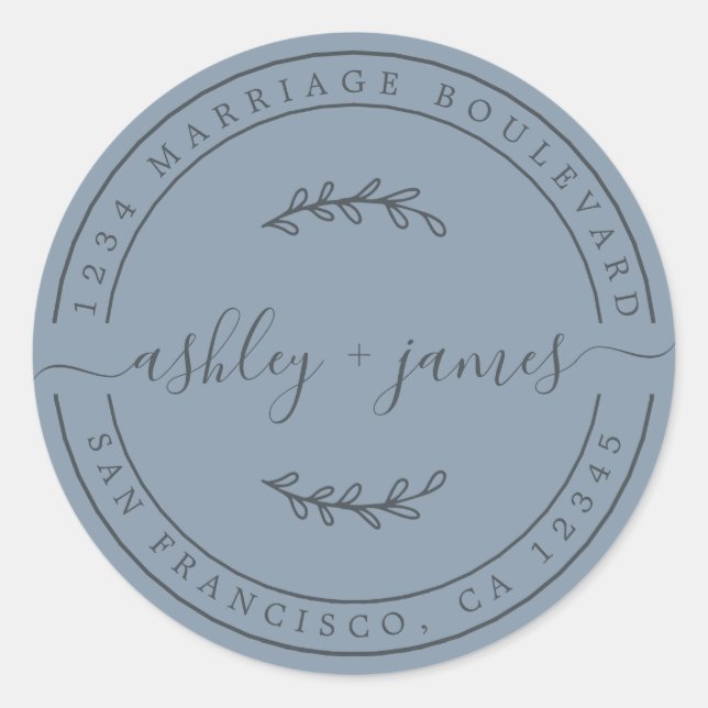Sticker Rond Nom élégant Pastel Blue Mariage Adresse de retour (Devant)