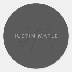 Sticker Rond Nom et monogramme du cool gris foncé