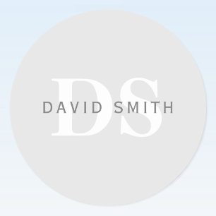 Sticker Rond Nom et monogramme modernes   Blanc gris clair et f