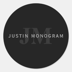 Sticker Rond Nom et monogramme modernes   Gris et noir